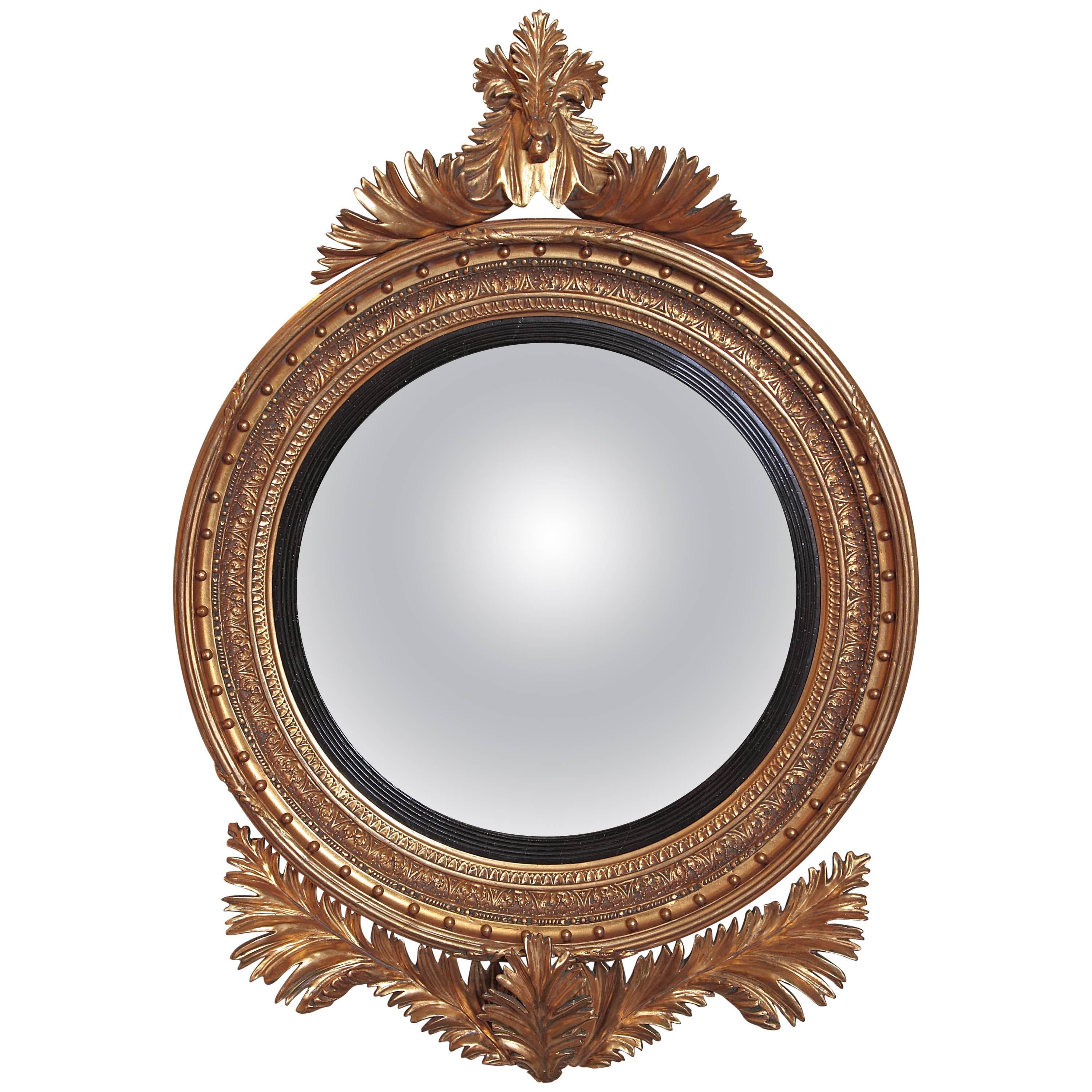 19th Century Regency Hand-Carved Gilt Convex Mirror
