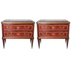 19th Century Russian Mahogany Pair of Commodes, Marble Top