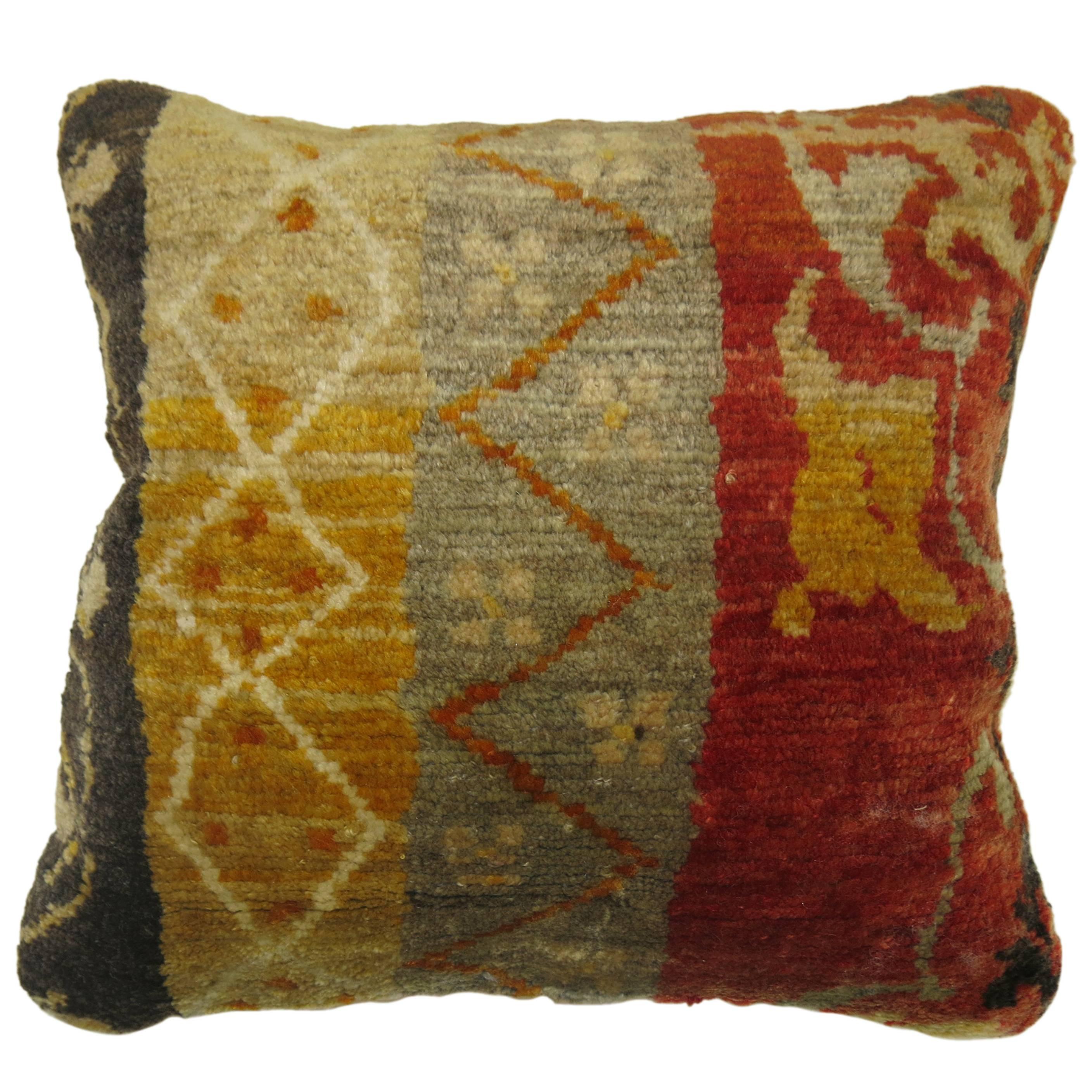 Turkish Rug Pillow with Multiple Borders For Sale