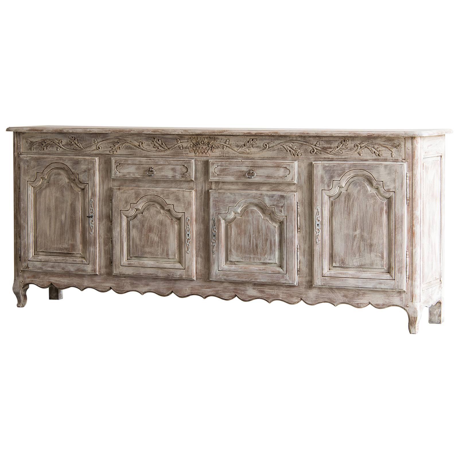 Louis XV Style Carved Oak Buffet Enfilade, France circa 1900, Painted Finish