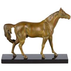 Antique French Horse Statuette on Marble Base, Early 1900s