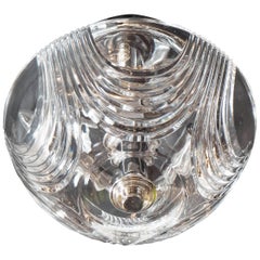 Art Deco Style Flush Mount Chandelier with Hand-Cut Crystal Dome