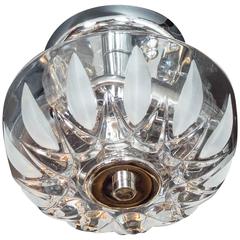 Art Deco Style 'Sunburst' Flush Mount Chandelier with Hand-Cut Crystal Dome