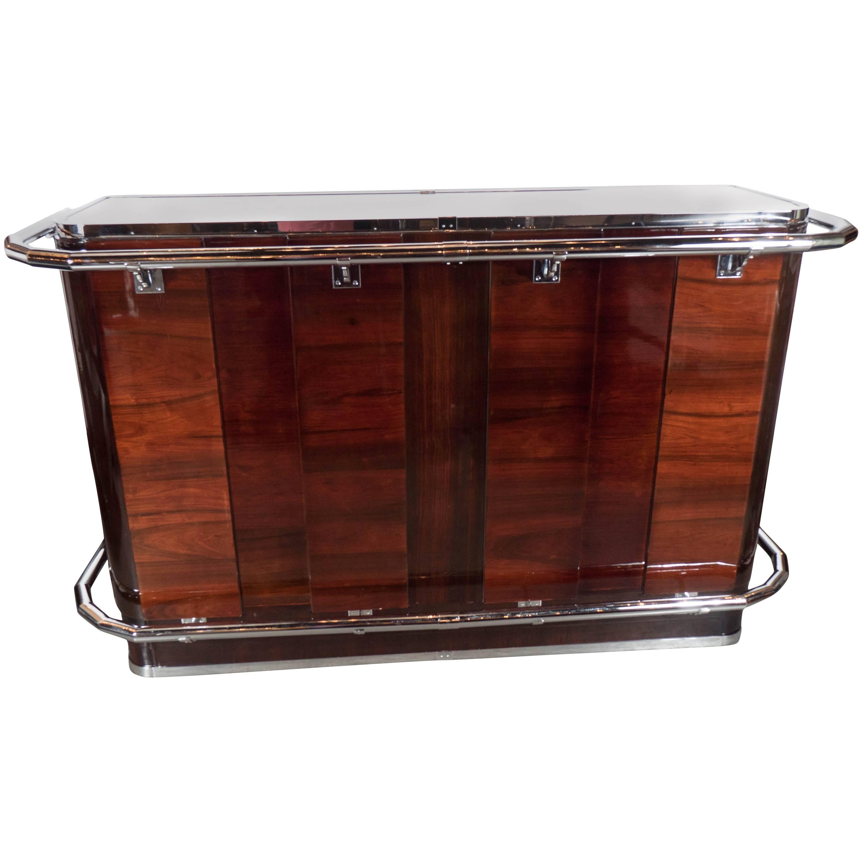 Art Deco Bar in Mahogany with Nickel Accents and Mirrored Top
