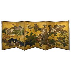 18th Century "Tales of Ise" Six-Panel Japanese Screen