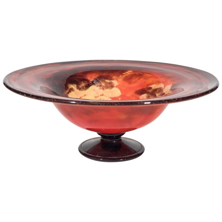 Schneider Art Glass Pedestal Bowl at 1stDibs