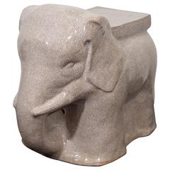 Midcentury Elephant Garden Stool in White Crackle Glazed Ceramic