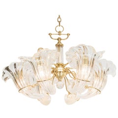 Mid-Century Franco Luce Murano Glass Cornucopia Chandelier with Brass Frame