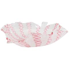 Mid-Century Handblown Murano Glass Leaf Bowl with Pink and White Latticino