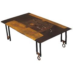 Vintage Brutalist Wrought Iron Coffee Table by Jean-Jacques Argueyrolles, France 1990s