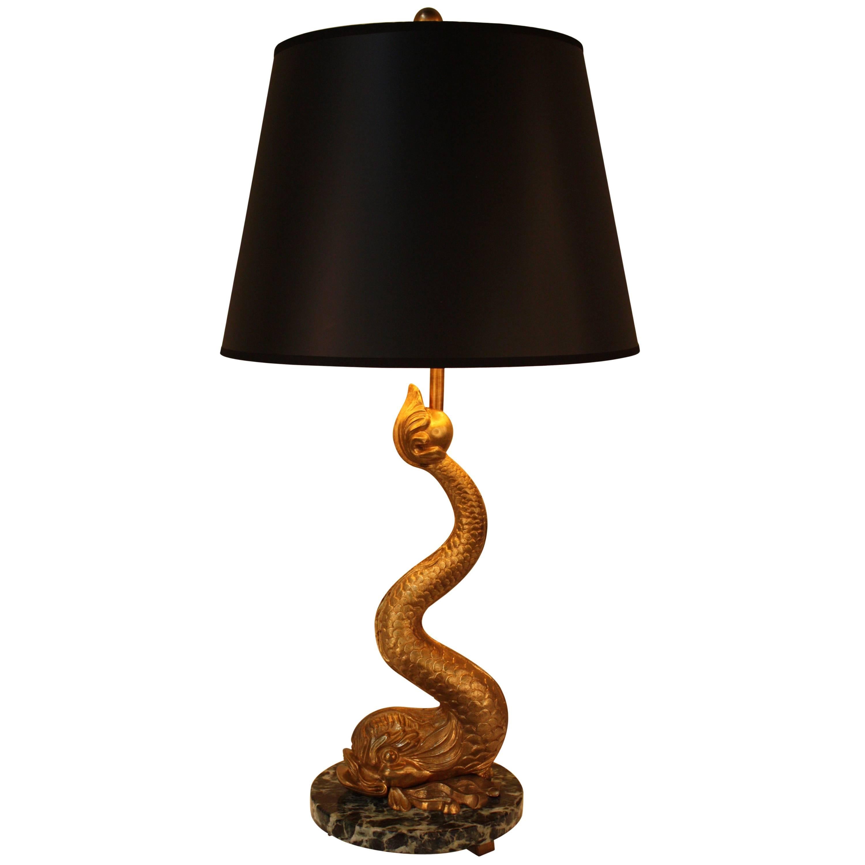 French Bronze Dolphin Table Lamp
