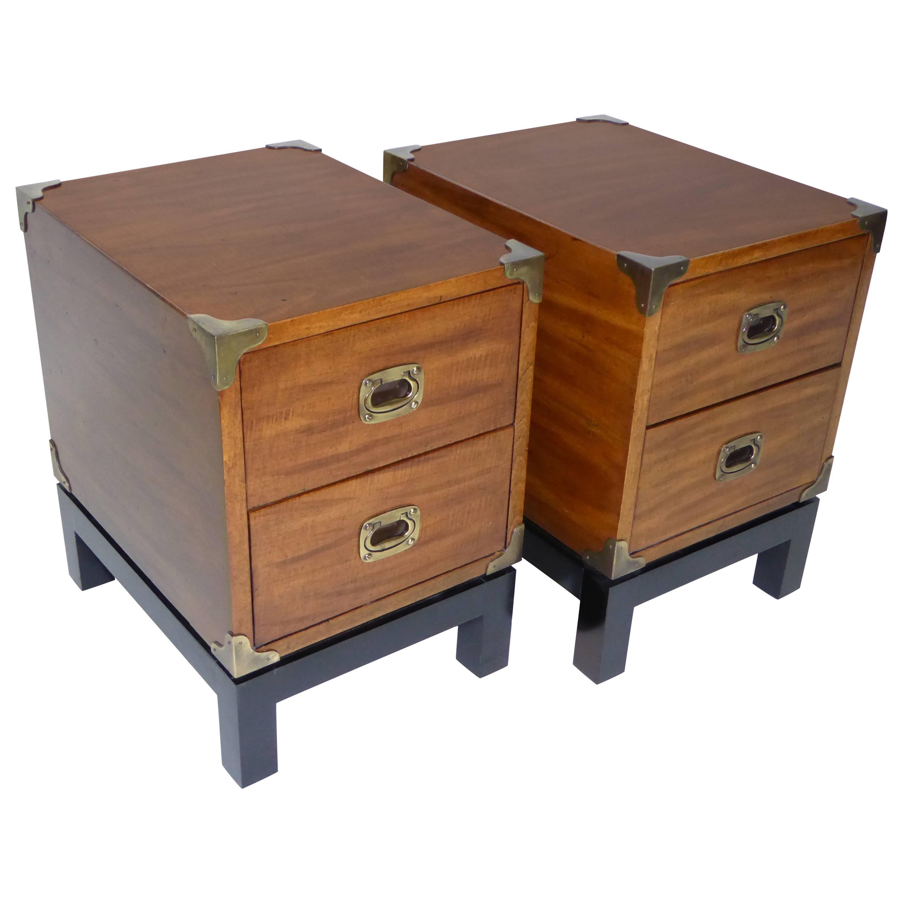 Pair of Mt Airy Walnut Campaign Style Nightstands