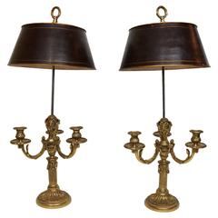 Antique Fantastic Pair of Gilt Bronze Louis XVI Style Desk Bouilliot Lamps