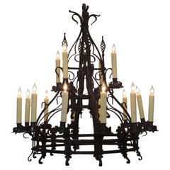 Late 19th C French Gothic Wrought Iron Chandelier