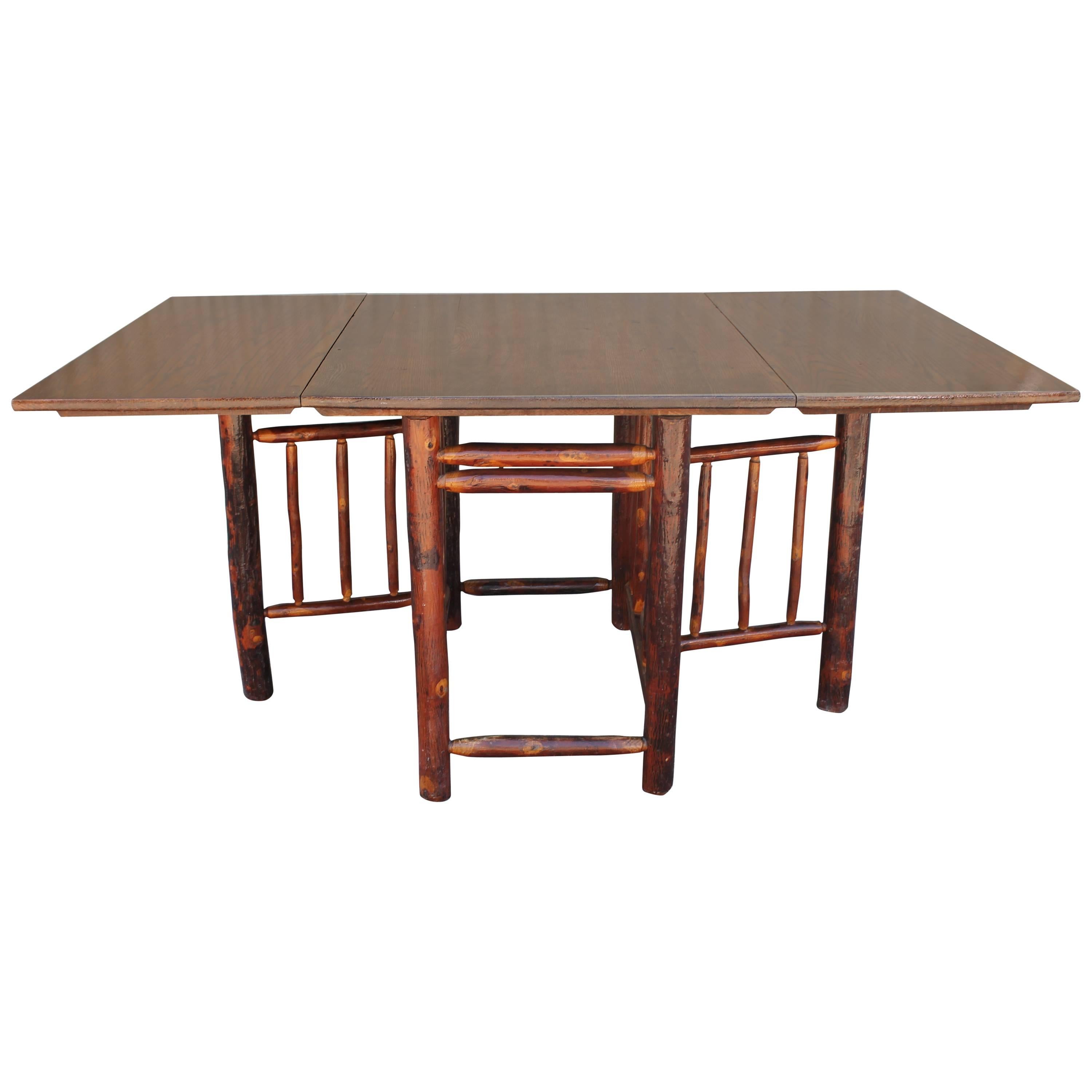 1930s Monumental Drop-Leaf Old Hickory Table