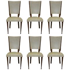 Set of Six French Art Deco Walnut Dining Chairs, circa 1940s