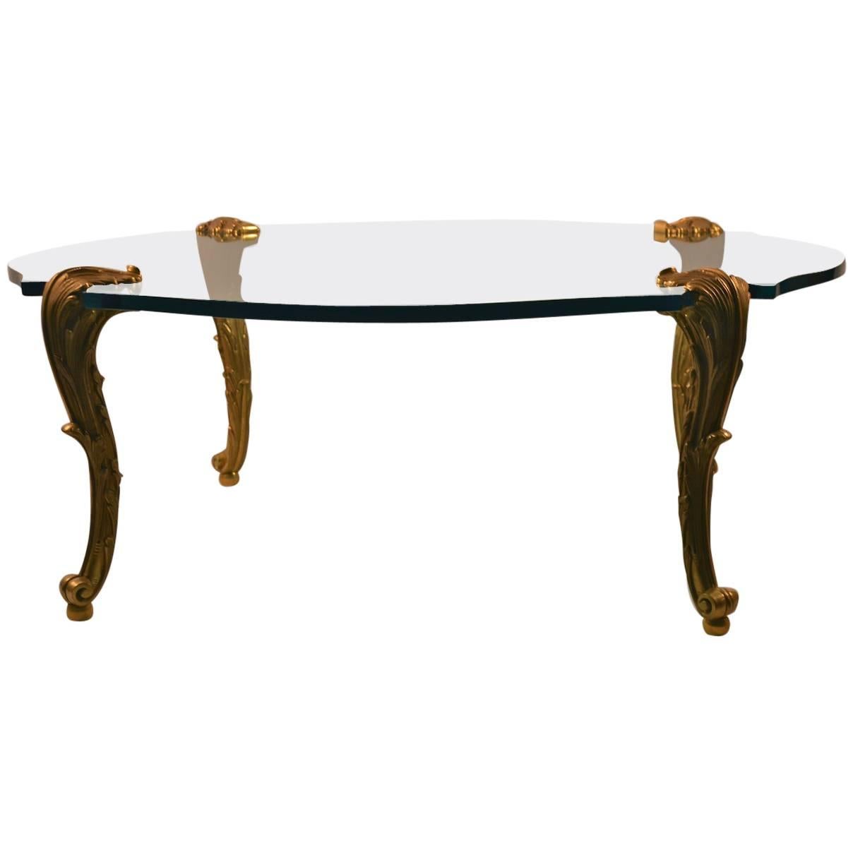 P.E. Guerin Scalloped Edge Coffee Cocktail Circular Table with Gilt Brass Legs