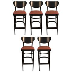 Set of Five Midcentury Counter Bar Stools