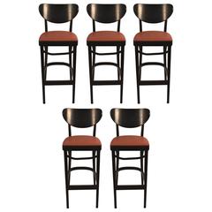 Set of Five Midcentury Counter Bar Stools
