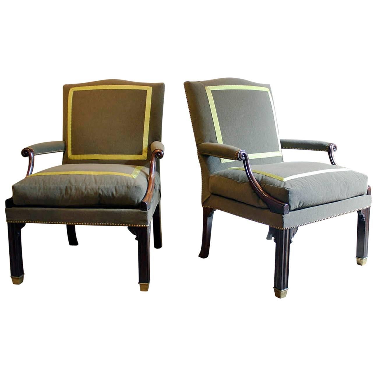 Pair of Chippendale Mahogany Library Armchairs
