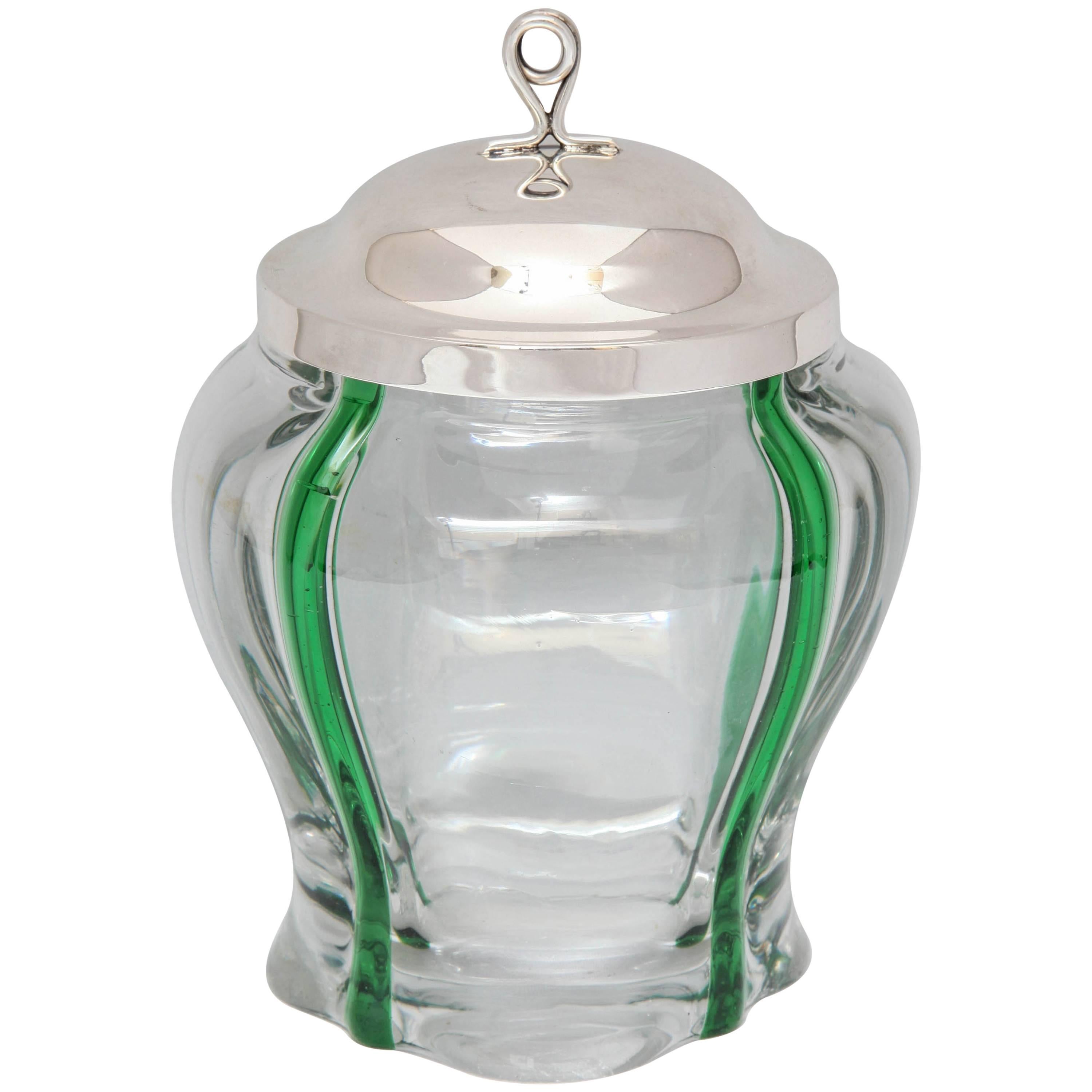 Unusual Art Nouveau Sterling Silver-Lidded "Biscuit Jar"