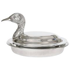 Silver Plate Duck Serving Dish, circa 1930s