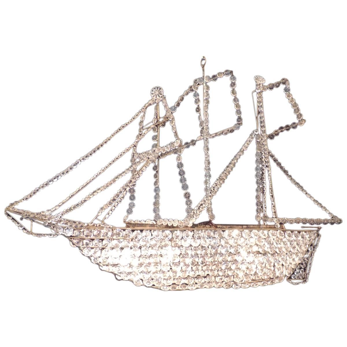Late 19th C French Crystal Ship Chandelier 