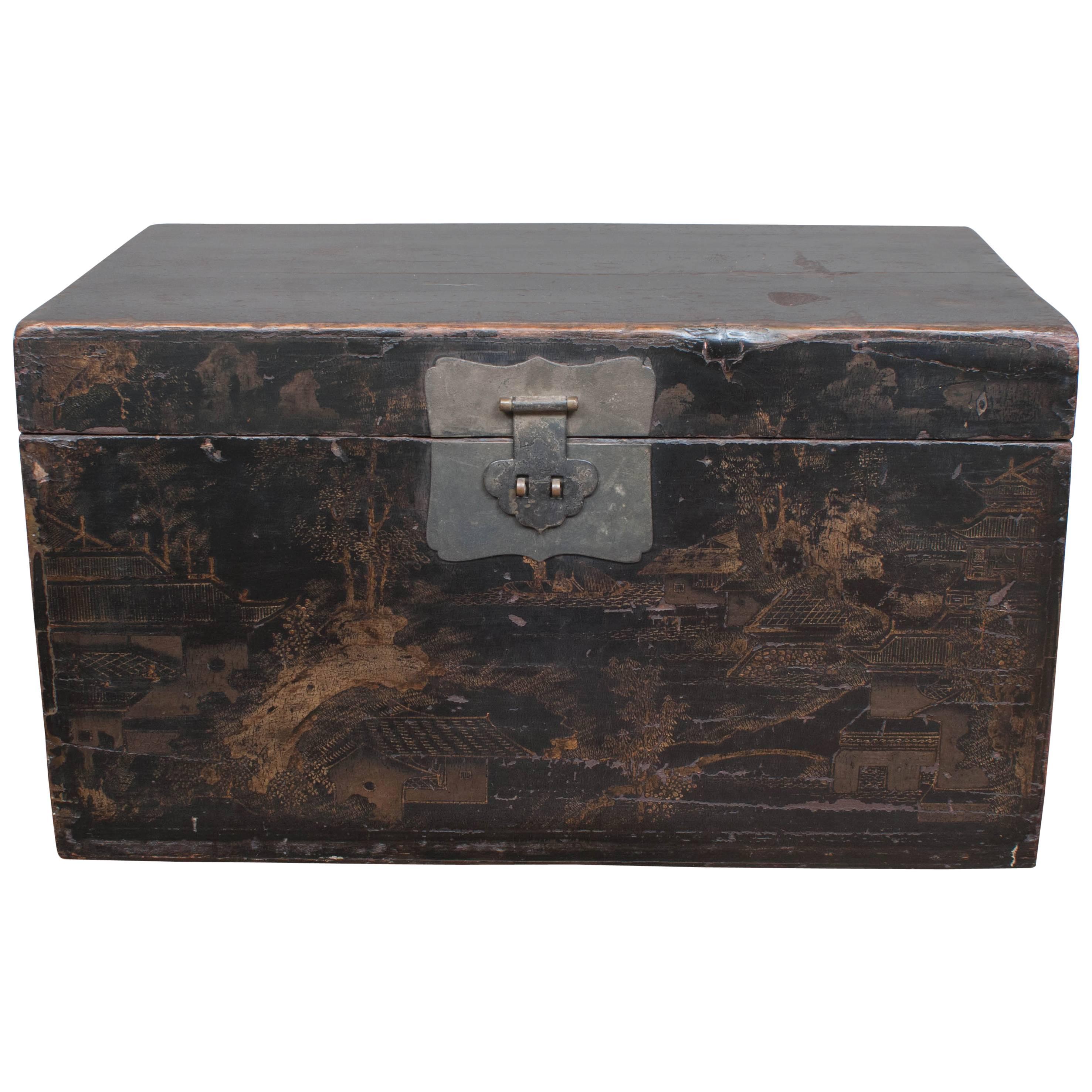 19th Century Chinese Trunk with Gilt Painting