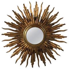 Antique French Gilt Sunburst or Starburst Mirror 