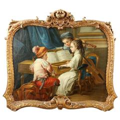 19th Century Painting French School "The Music Lesson, " Oil on Canvas