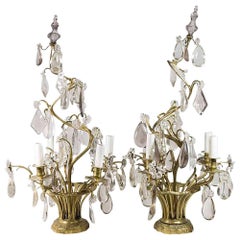 Pair of Louis XV Style Gilt Bronze and Crystal Girondole Candelabra Lamps