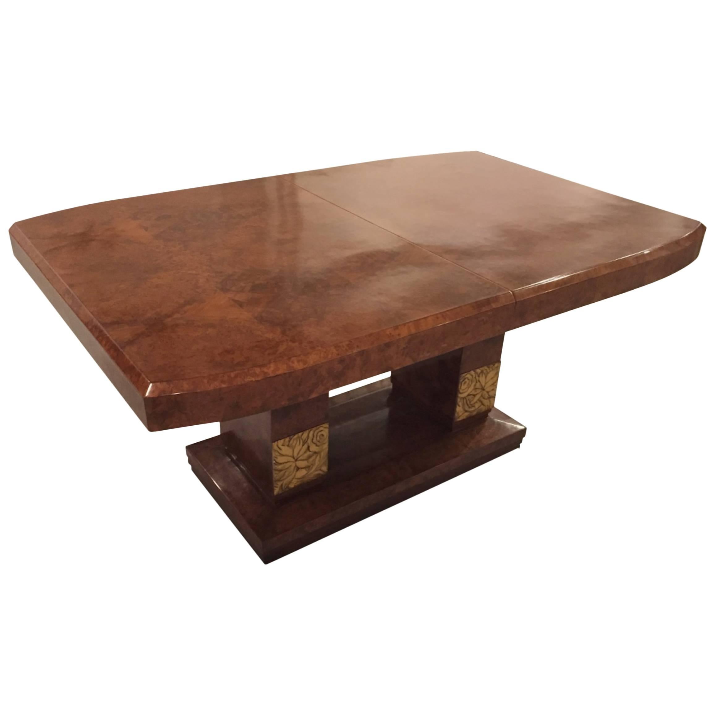 Burl Amboyna French Art Deco Dining Table For Sale