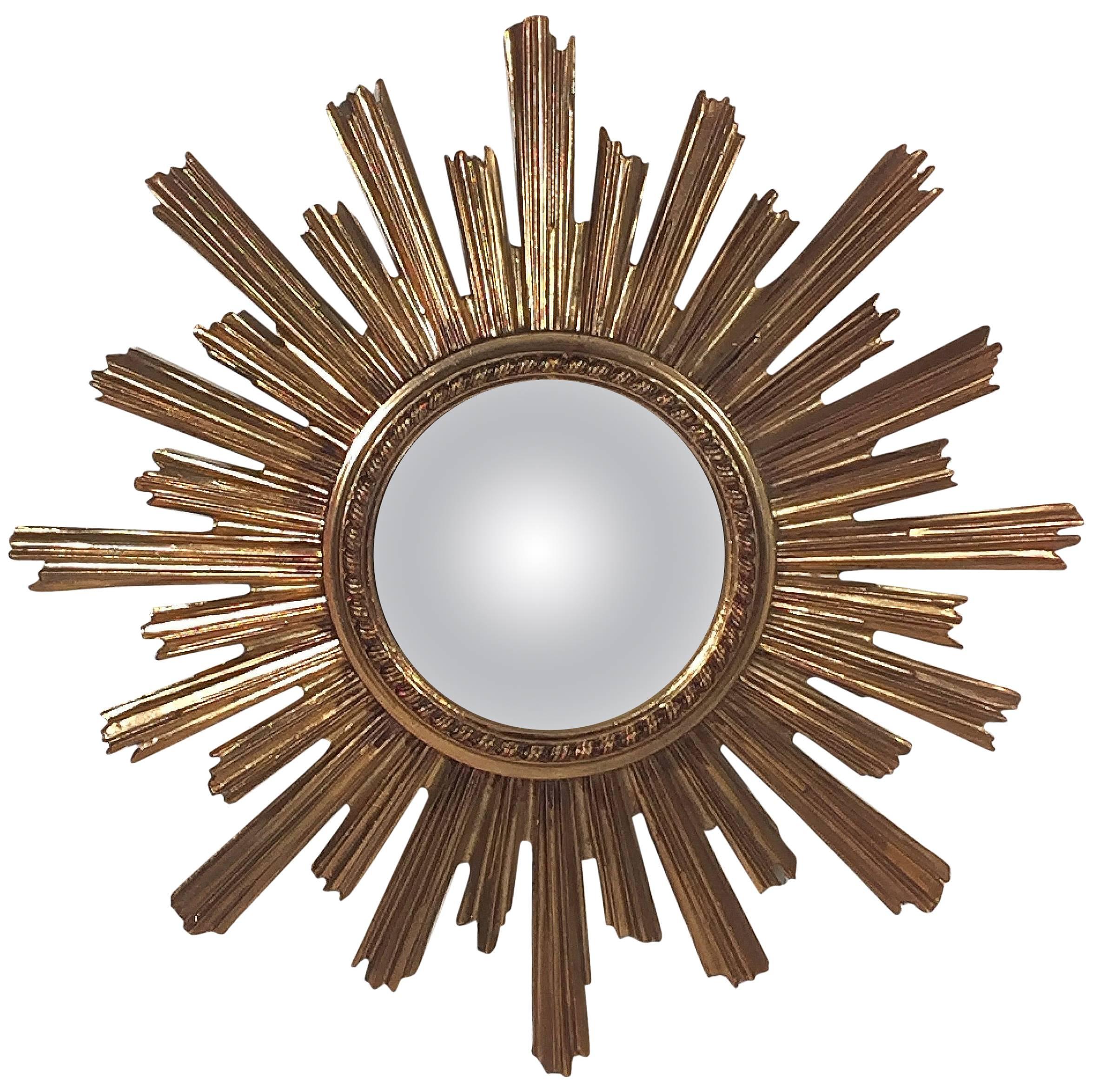 French Gilt Sunburst or Starburst Convex Mirror