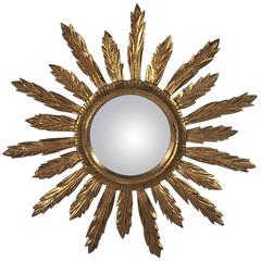 French Gilt Sunburst or Starburst Convex Mirror