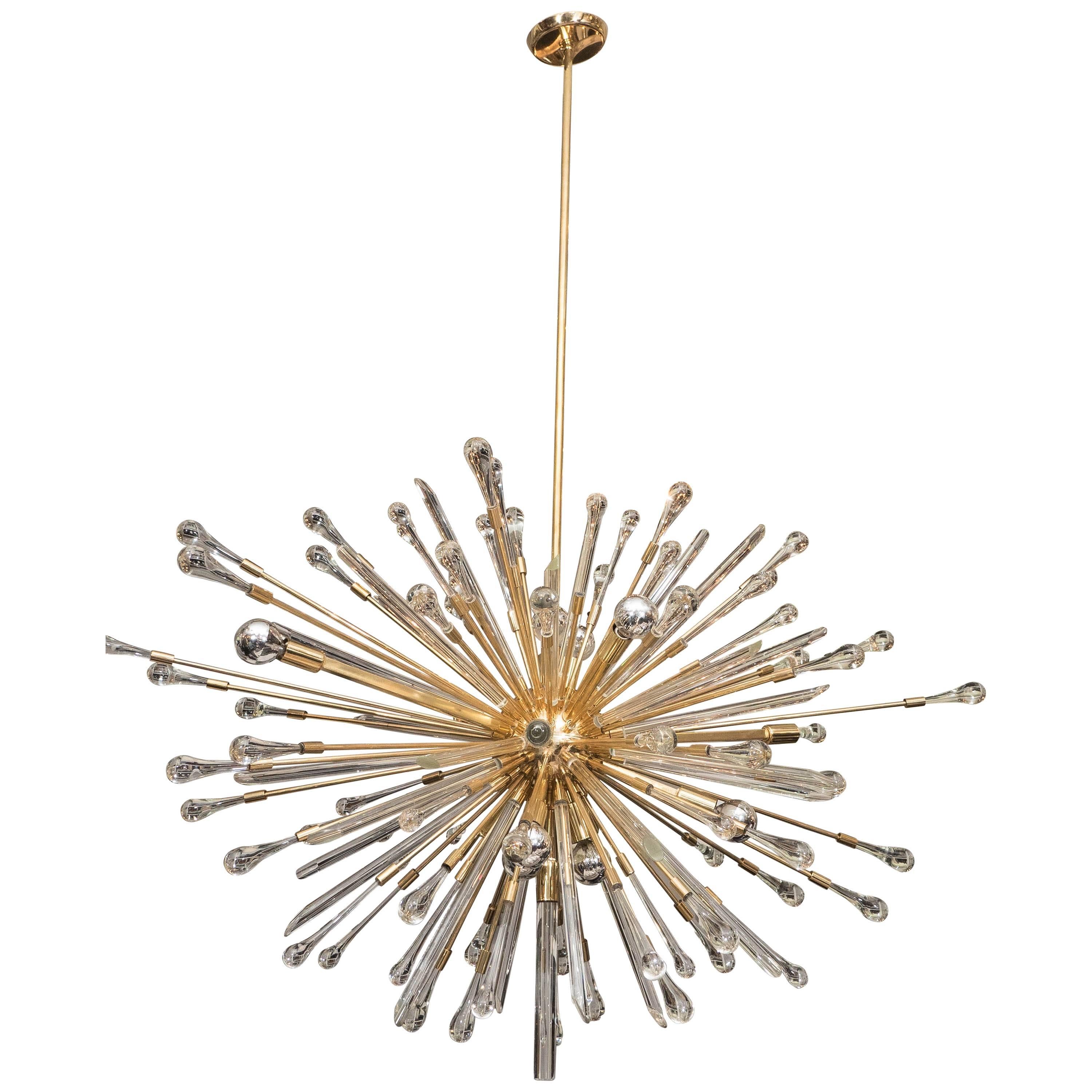 Custom Teardrop Oval Sputnik Chandelier in Brass