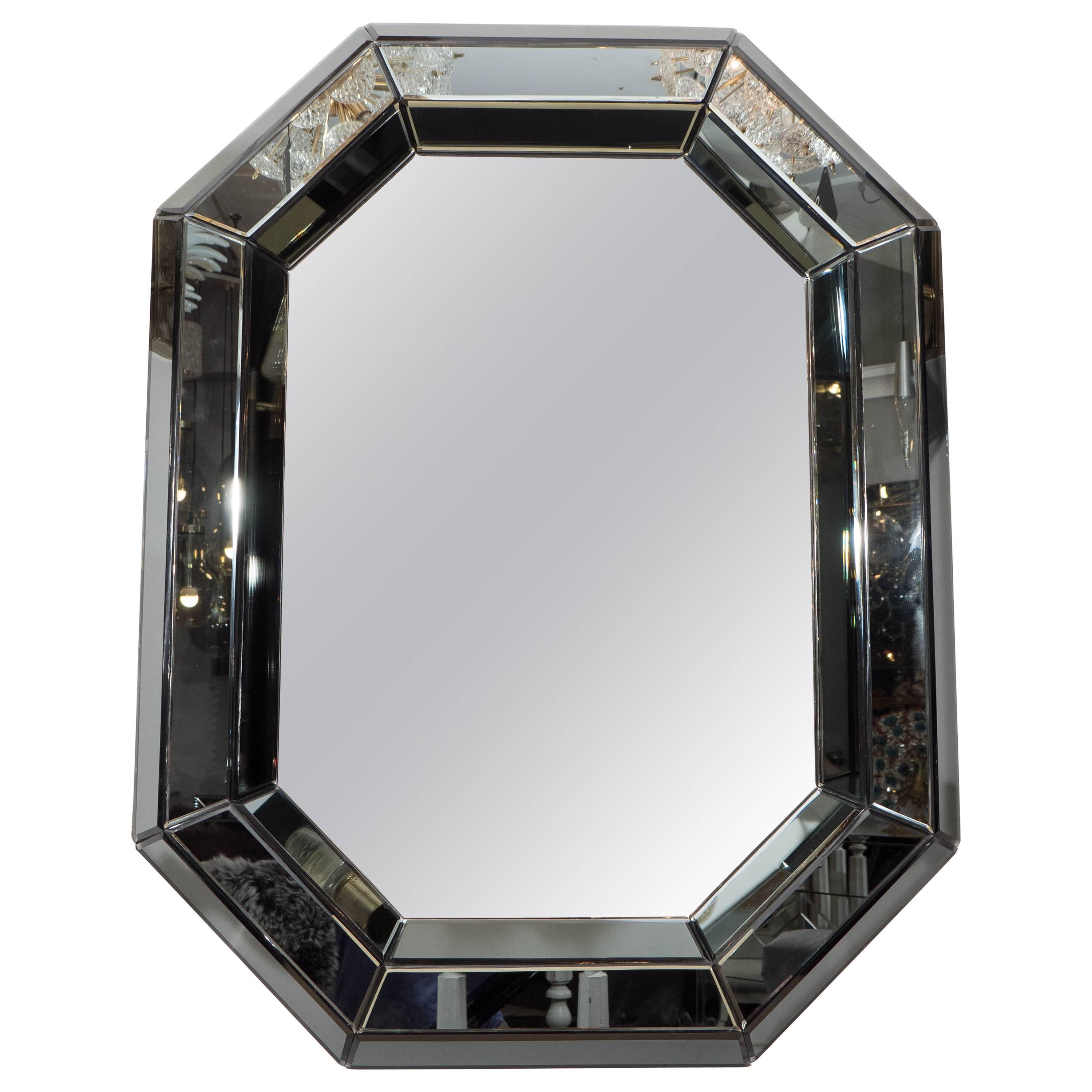 Octagon-Spiegel aus abgeschrägtem grauem Glas im Angebot