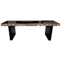 Great "Sculptural" Brass and Black Lacquered Console Table 11