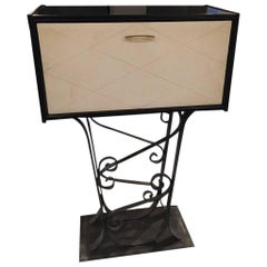 French Art Deco Parchment Dry Bar With Black Lacquered Iron Base