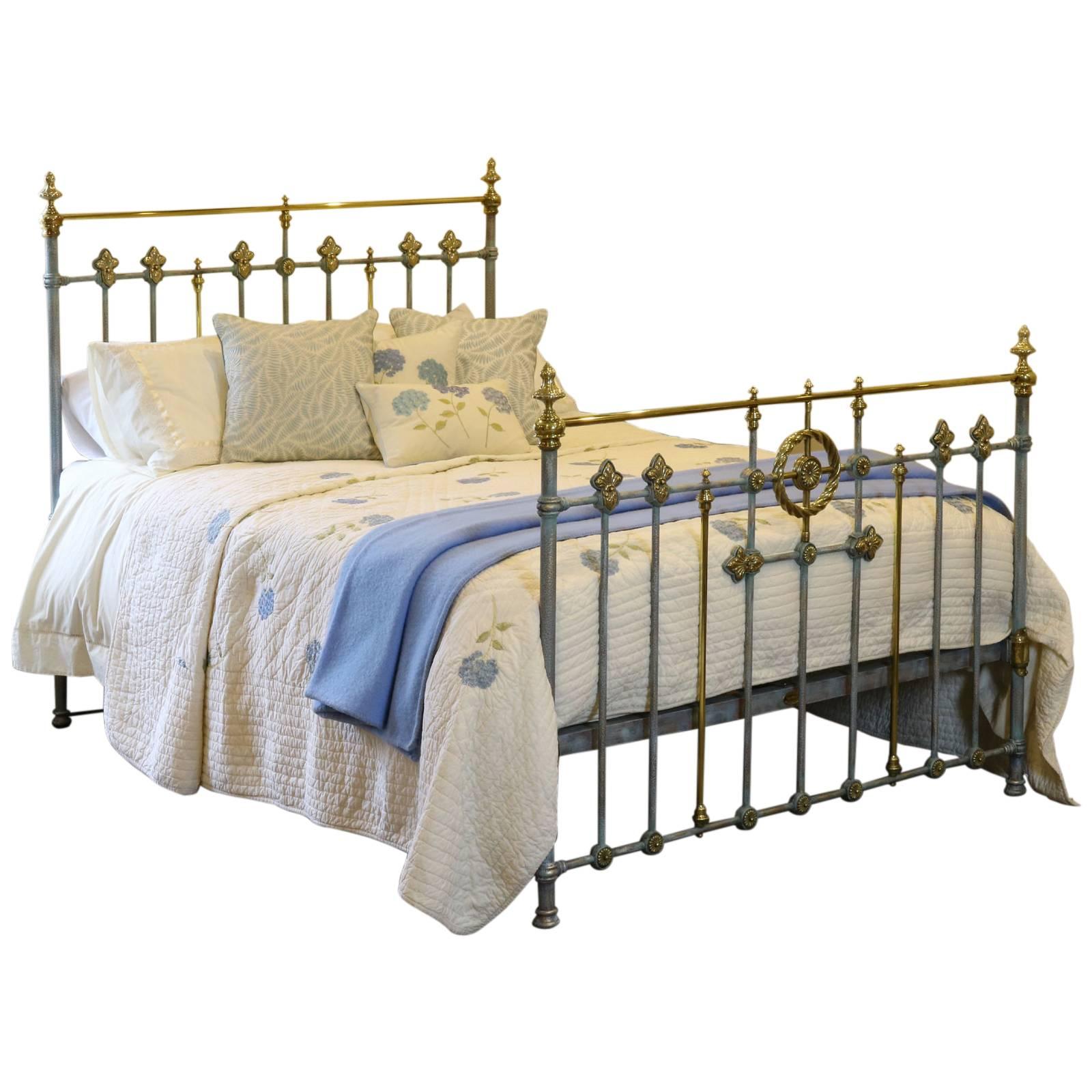 Blue Verdigris Decorative Brass and Iron Bed