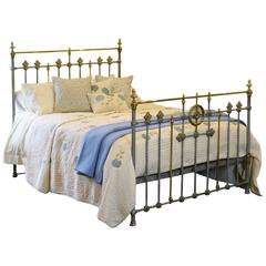 Antique Blue Verdigris Decorative Brass and Iron Bed