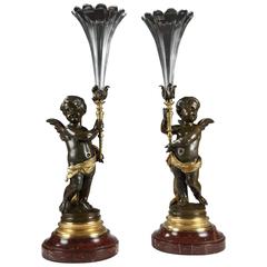 Antique 19th Century Pair of Cupids Vases by V. Paillard