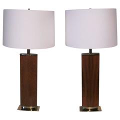 Stiffel Rosewood and Brass Table Lamps