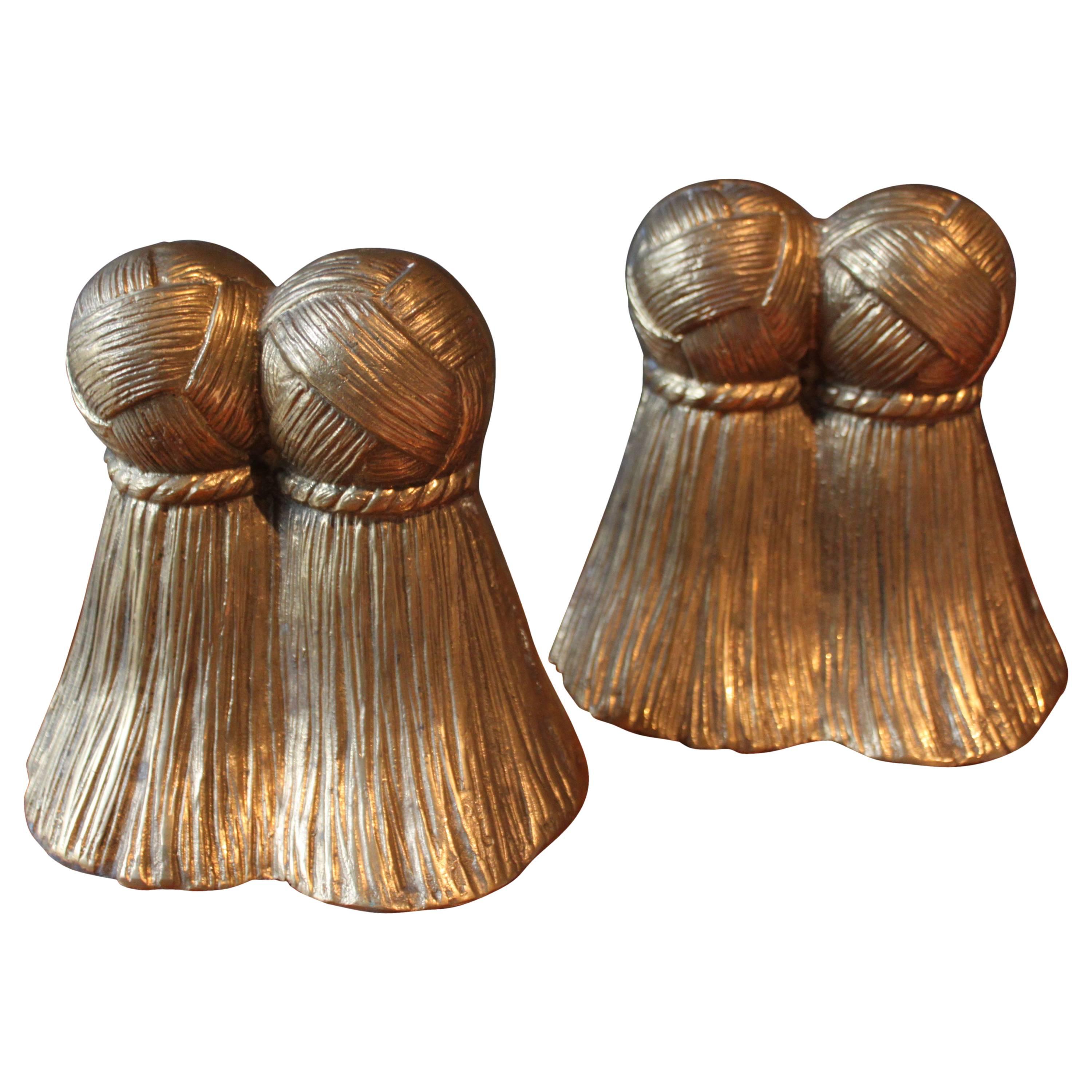Pair of Solid Brass Tassel Bookends For Sale