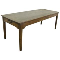 Antique French Chestnut Long Farm Table, One Drawer at Each End