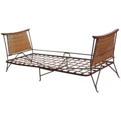 Vintage  Rare Modernist Iron & Cane Daybed Lounge
