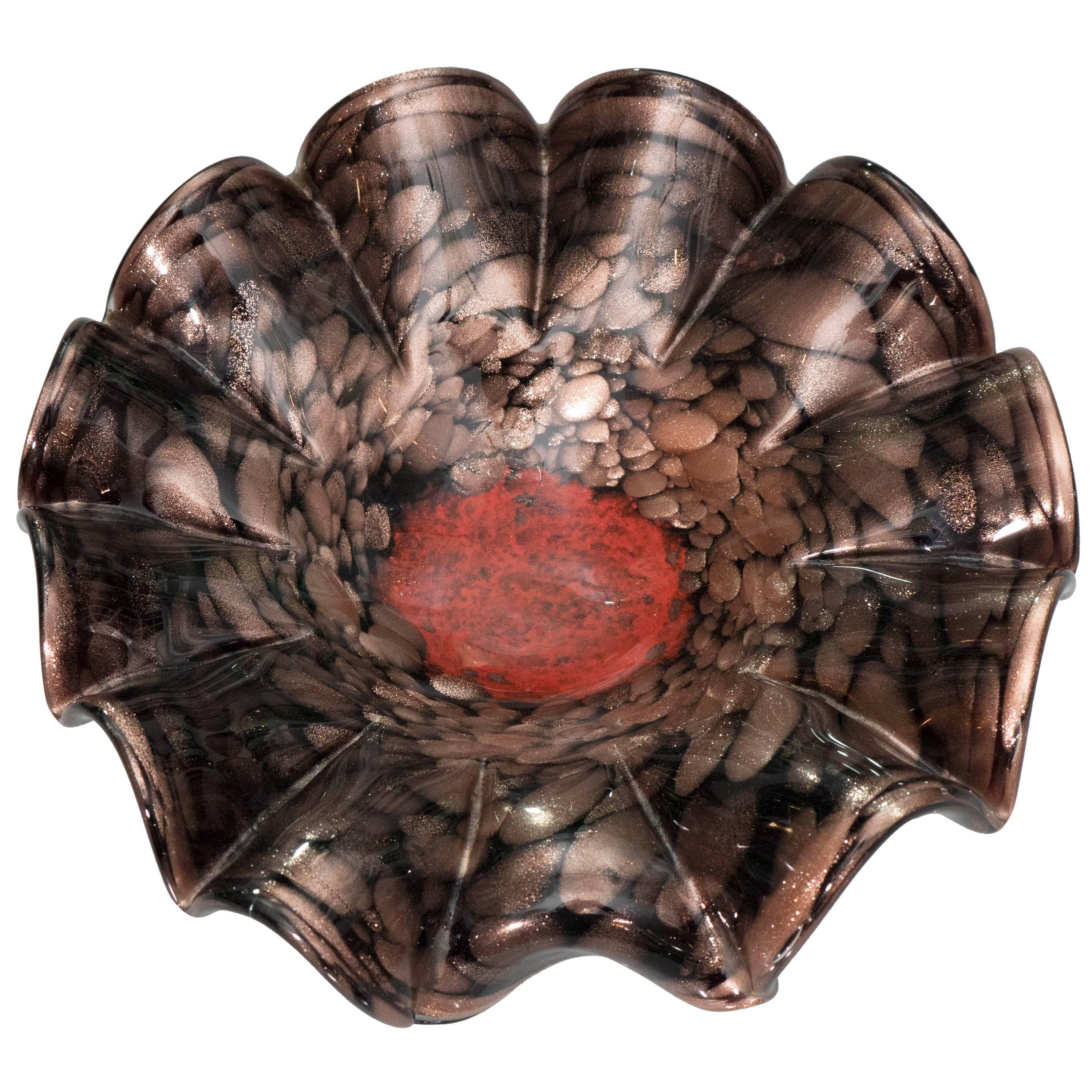 Murano Black, Gold and Red Glass Ballerina Bowl
