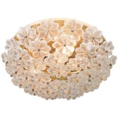 Vintage 1960s Flush Mounted Floral Glass Light Fixture