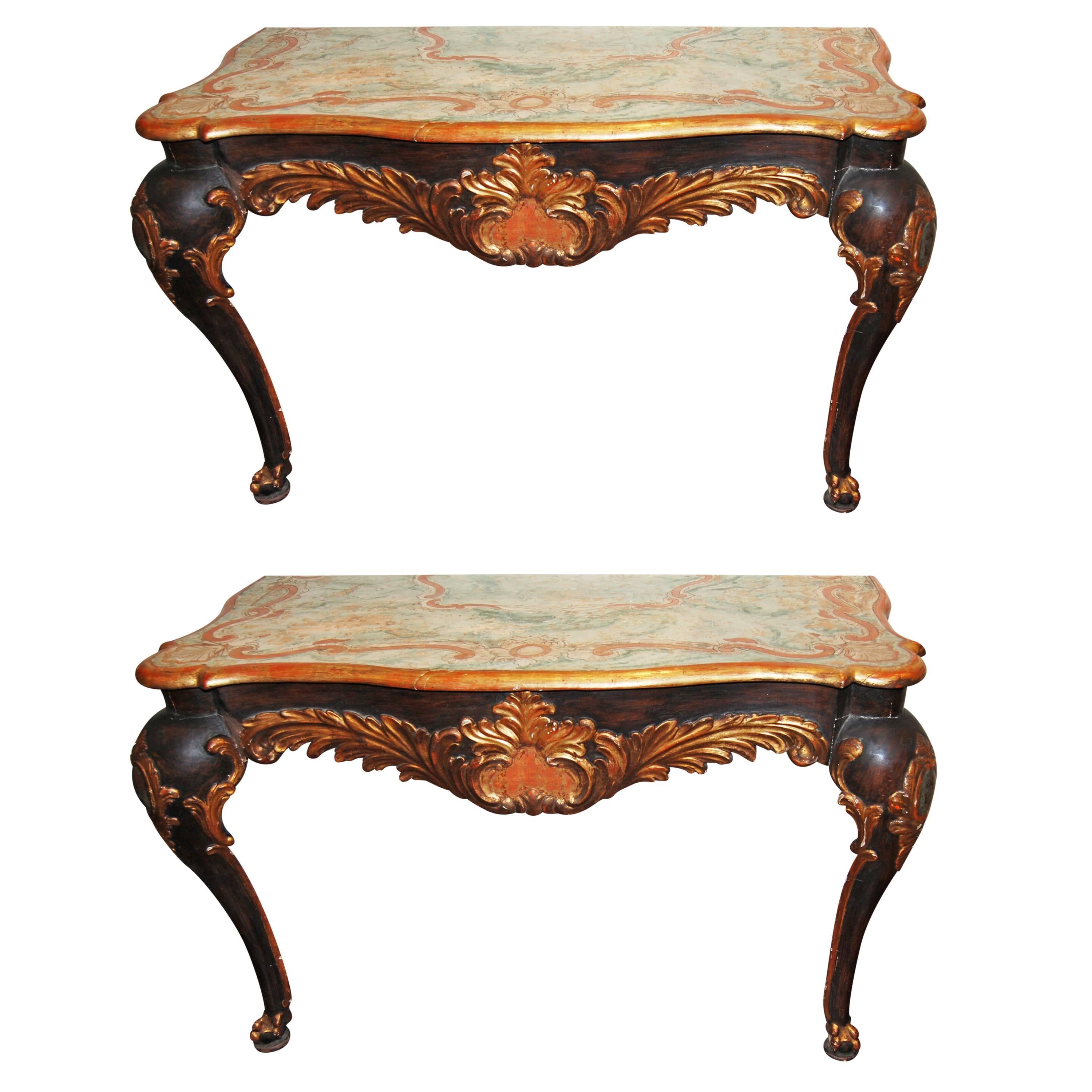 Pair of 19th Century Painted Venetian Consoles For Sale