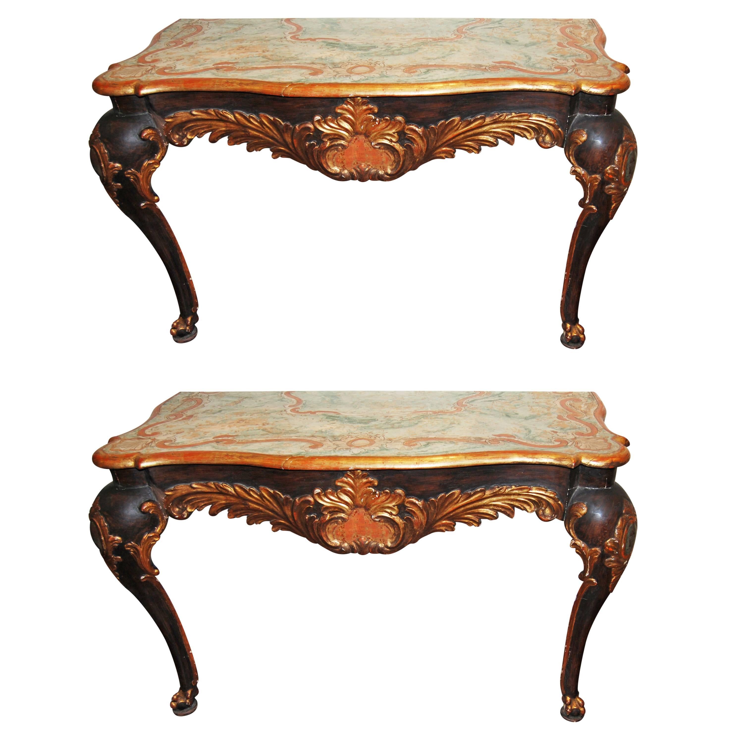 Pair of 19th Century Painted Venetian Consoles