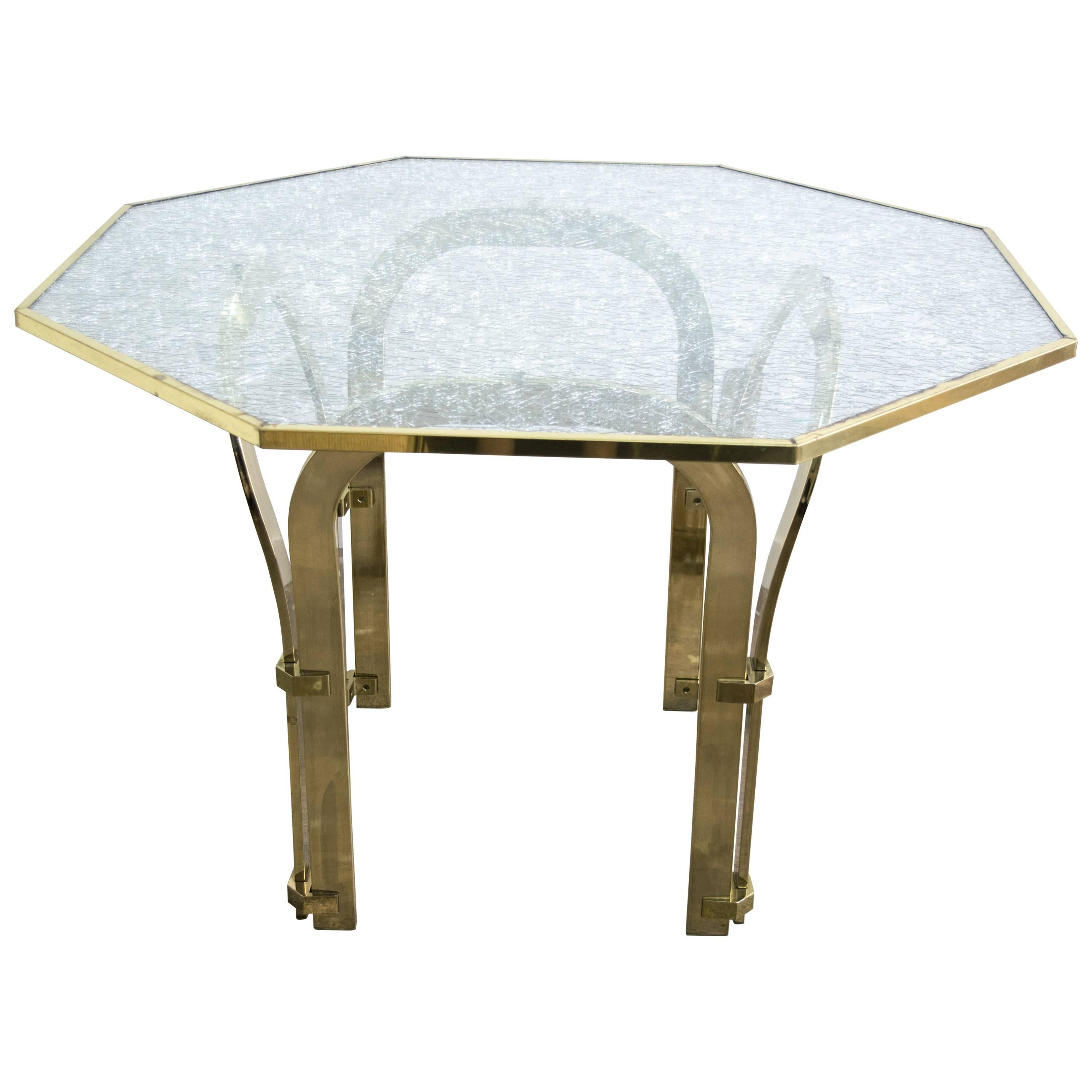 Octagonal Brass Dining Table with Custom Glass in the Style of Milo Baughman For Sale